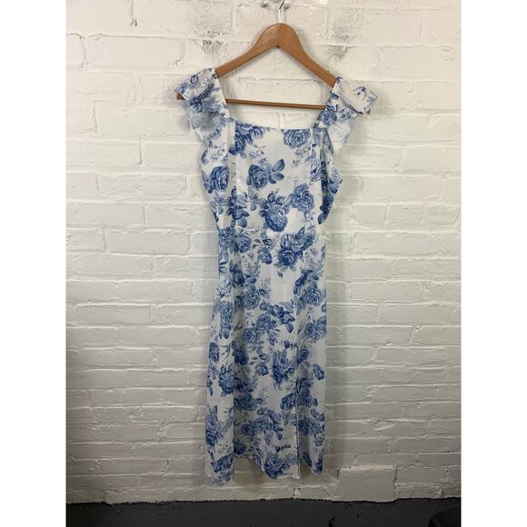 DaphineLo Women's Ruffle Dress Scoop Neck Sleeveless Floral White Size Large - Picture 2 of 9